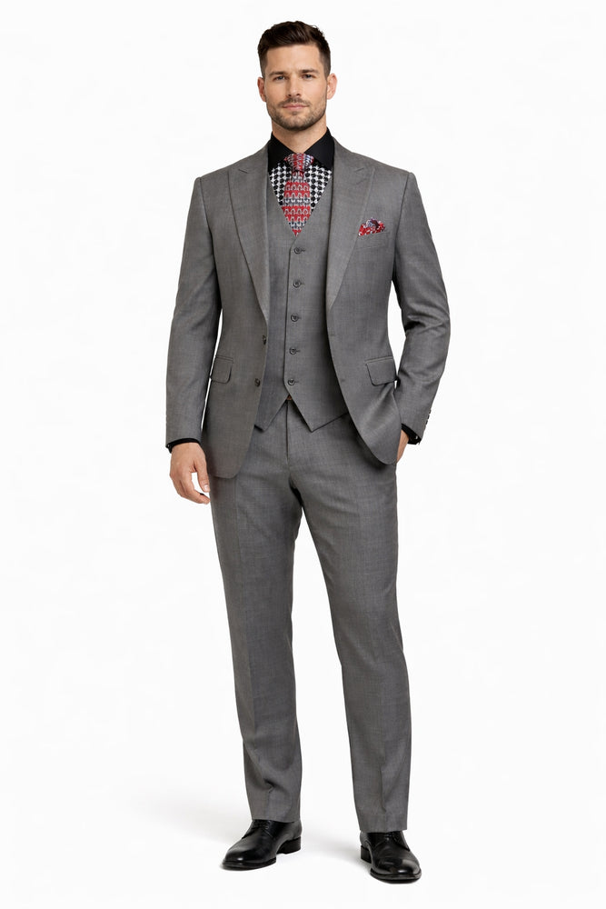 Apollo King Men's Charcoal Grey 2 Buttons Peak Lapel Side Vents Classic Business Suit