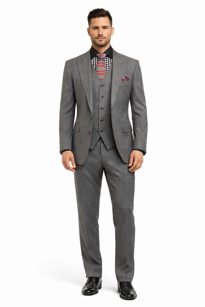 Apollo King Men's Charcoal Grey 2 Buttons Peak Lapel Side Vents Classic Business Suit