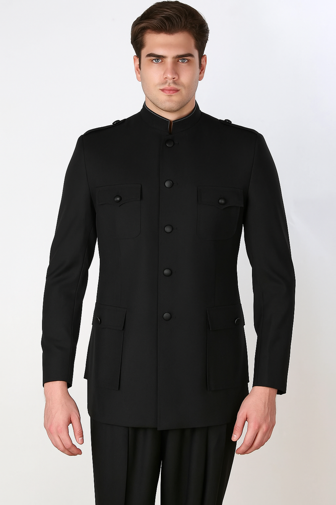 Apollo King Men's 2 Piece Nehru Style Suit Fashion Pockets