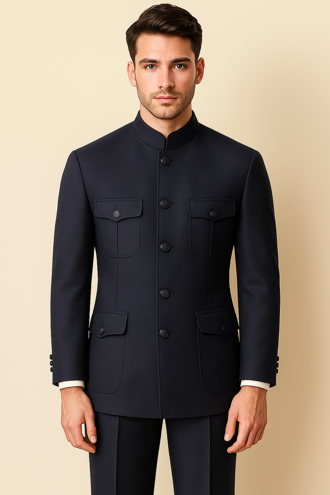 Apollo King Men's 2 Piece Nehru Style Suit Fashion Pockets