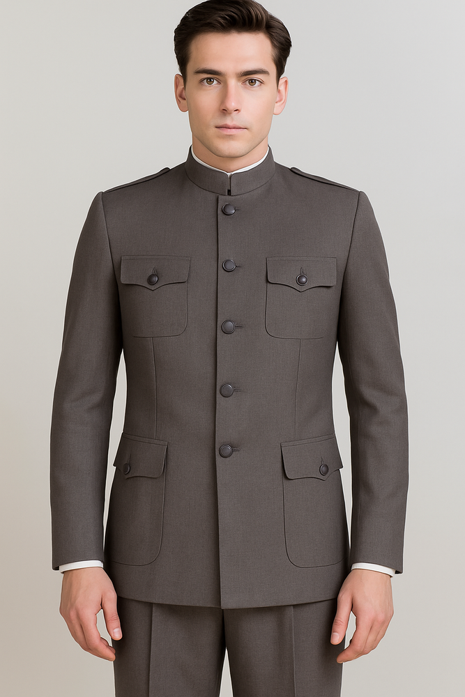 Apollo King Men's 2 Piece Nehru Style Suit Fashion Pockets