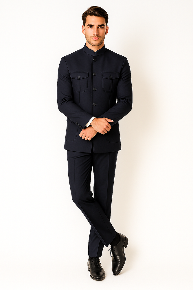 Apollo King Men's 2 Piece Nehru Style Suit Fashion Pockets