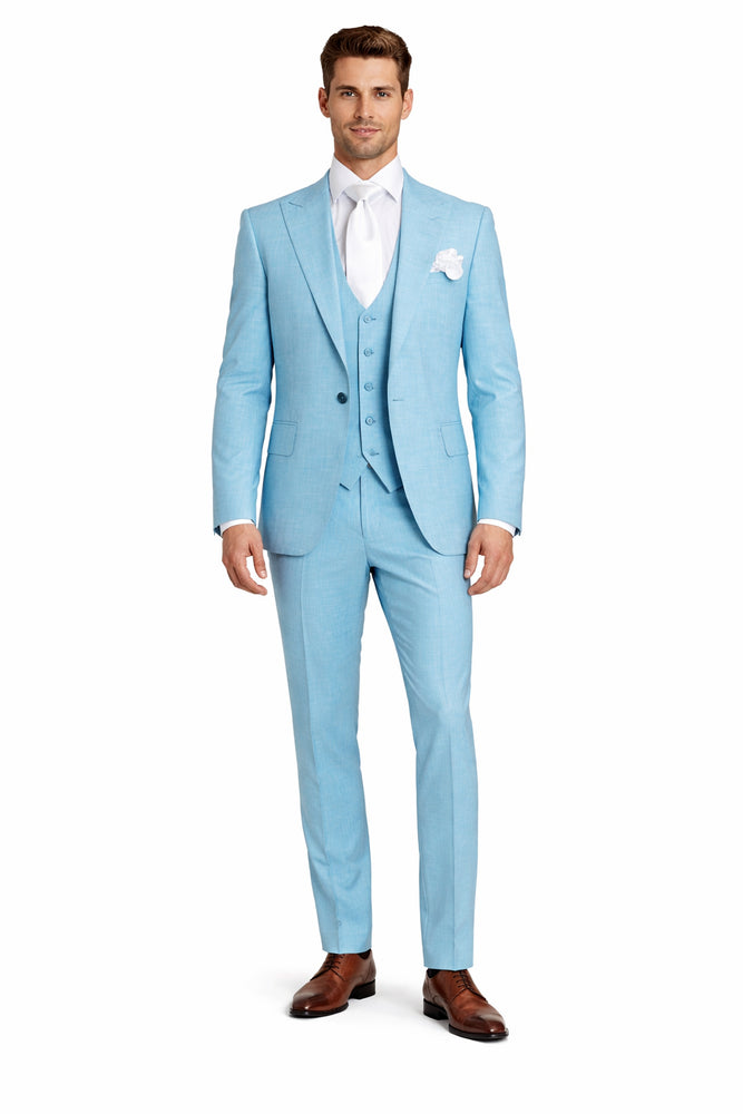 Aqua Horizon Textured Blue 3-Piece Luxe Suit by Rossiman
