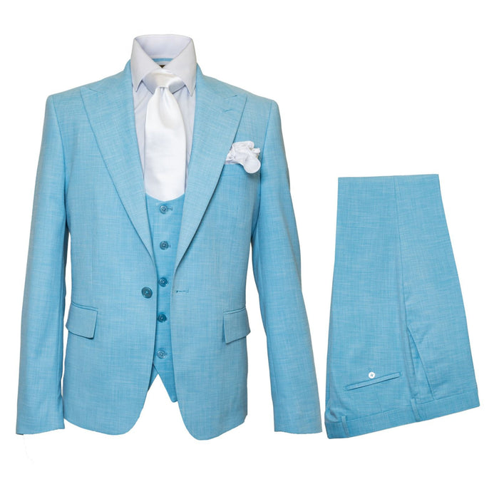 Aqua Horizon Textured Blue 3-Piece Luxe Suit by Rossiman