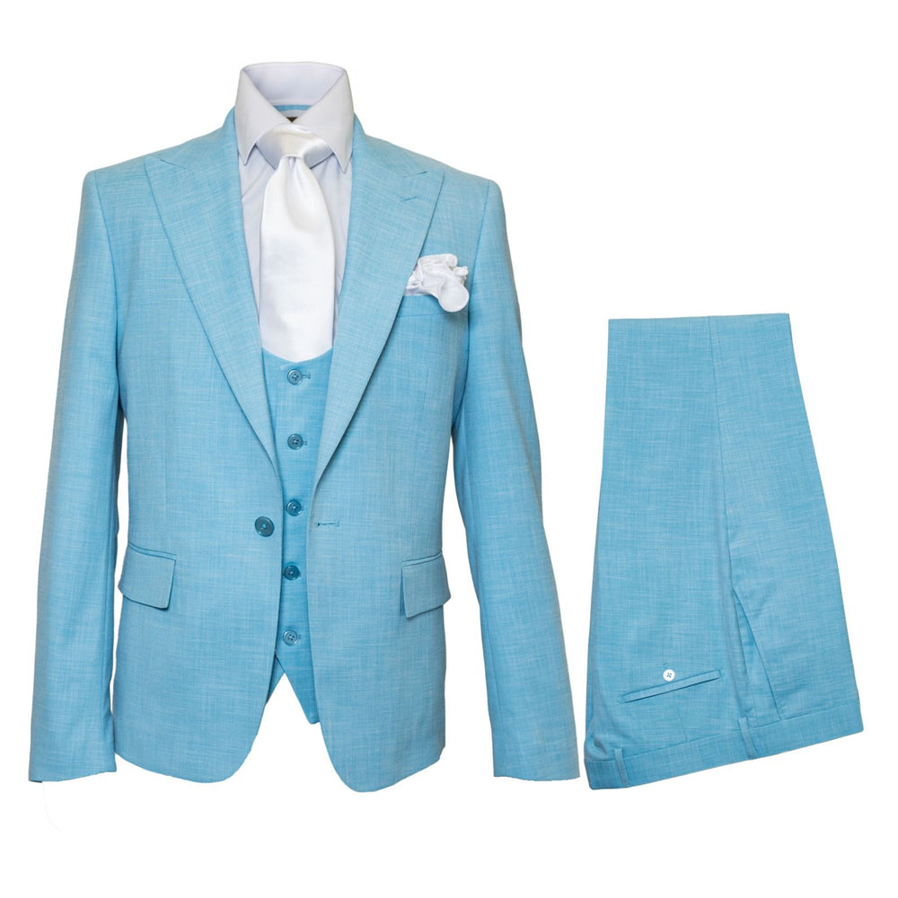 Aqua Horizon Textured Blue 3-Piece Luxe Suit by Rossiman