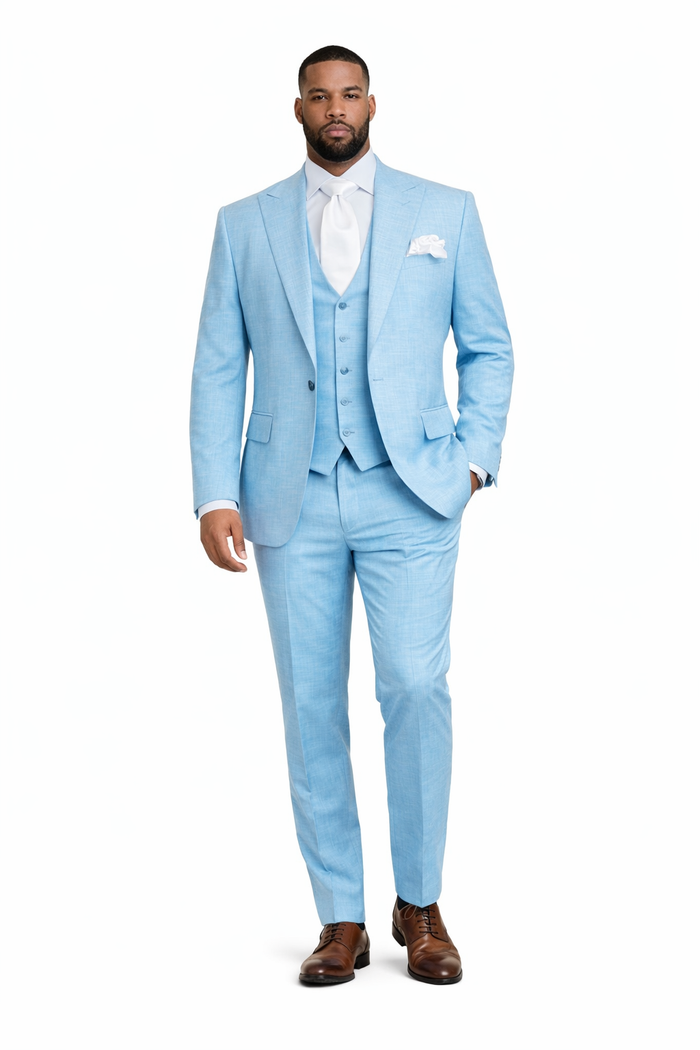 Aqua Horizon Textured Blue 3-Piece Luxe Suit by Rossiman