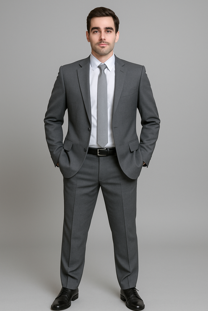 Authentic Statement Brand Charcoal Gray Sharkskin 2-Button Suit - High End Suits - High Quality Suits