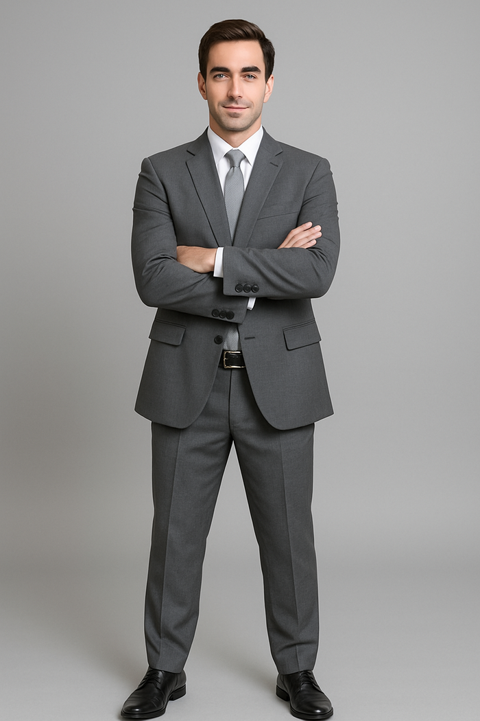 Authentic Statement Brand Charcoal Gray Sharkskin 2-Button Suit - High End Suits - High Quality Suits