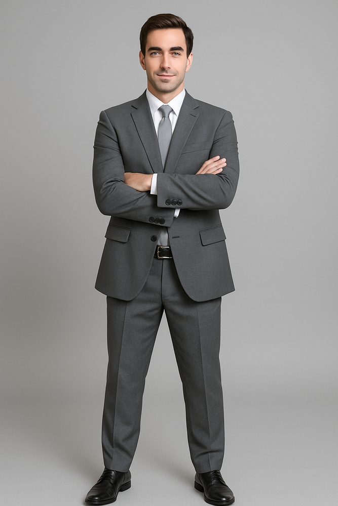 Authentic Statement Brand Charcoal Gray Sharkskin 2-Button Suit - High End Suits - High Quality Suits