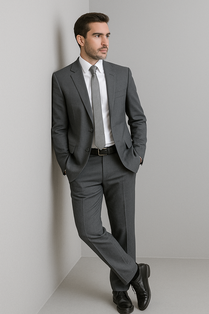 Authentic Statement Brand Charcoal Gray Sharkskin 2-Button Suit - High End Suits - High Quality Suits