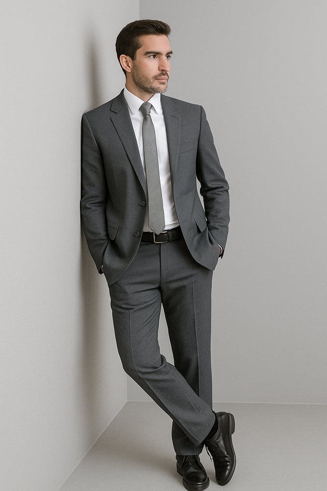 Authentic Statement Brand Charcoal Gray Sharkskin 2-Button Suit - High End Suits - High Quality Suits