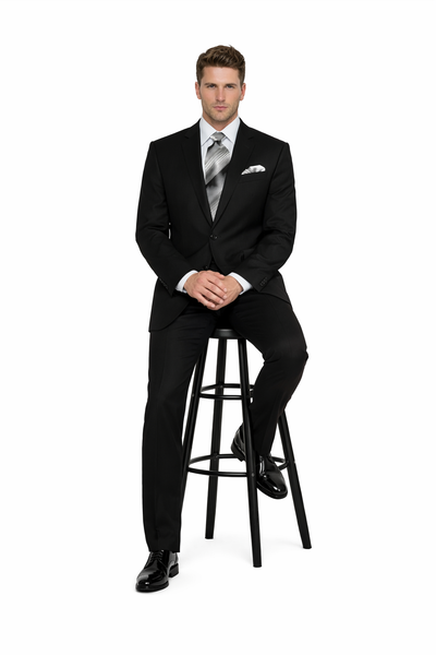 Authentic Statement Brand Men's 2 Button Suit Black- High End Suits - High Quality Suits