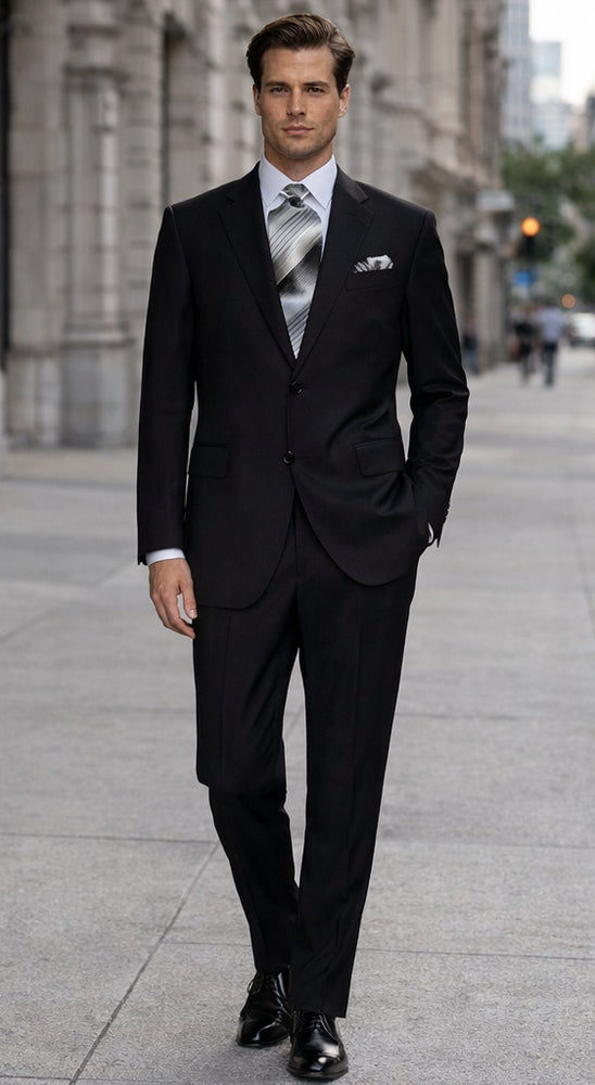 Authentic Statement Brand Men's 2 Button Suit Black- High End Suits - High Quality Suits