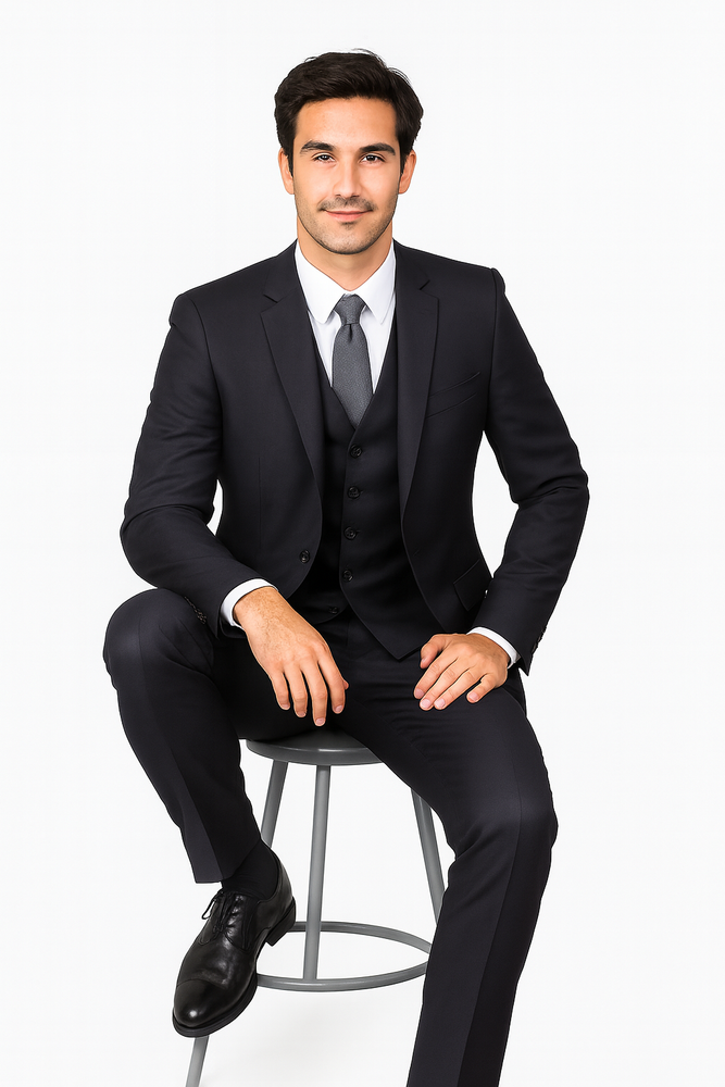 Authentic Statement Brand Men's Black Vested Suit - High End Suits - High Quality Suits