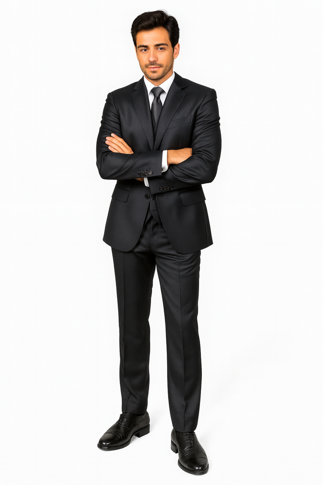 Authentic Statement Brand Men's Black Vested Suit - High End Suits - High Quality Suits