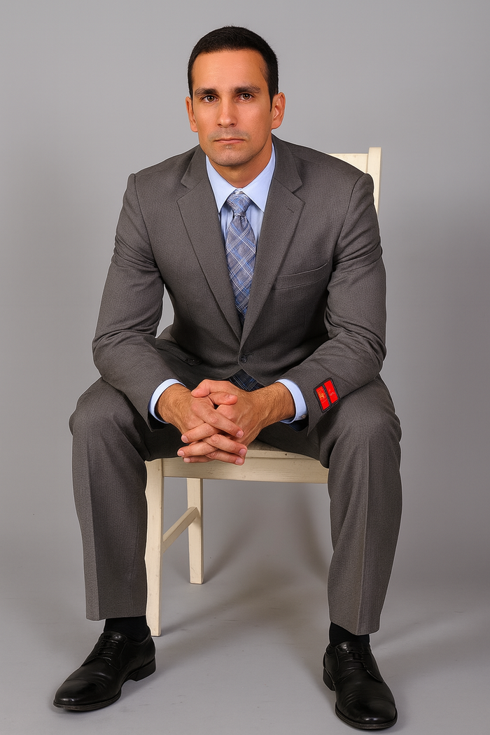 Authentic Statement Brand Men's Slim-fit Grey patterned 2-button Suit - High End Suits - High Quality Suits