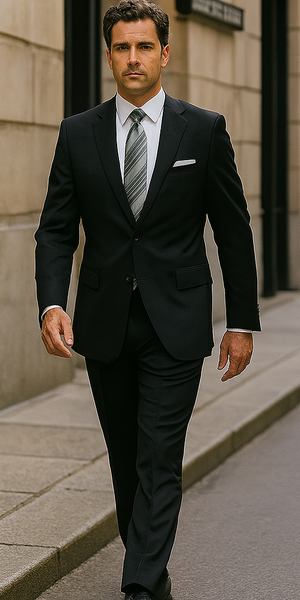 Authentic Statement Brand Men's 2 Button Suit Black- High End Suits - High Quality Suits