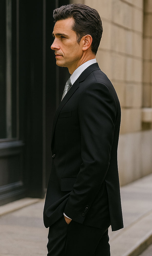 Authentic Statement Brand Men's 2 Button Suit Black- High End Suits - High Quality Suits