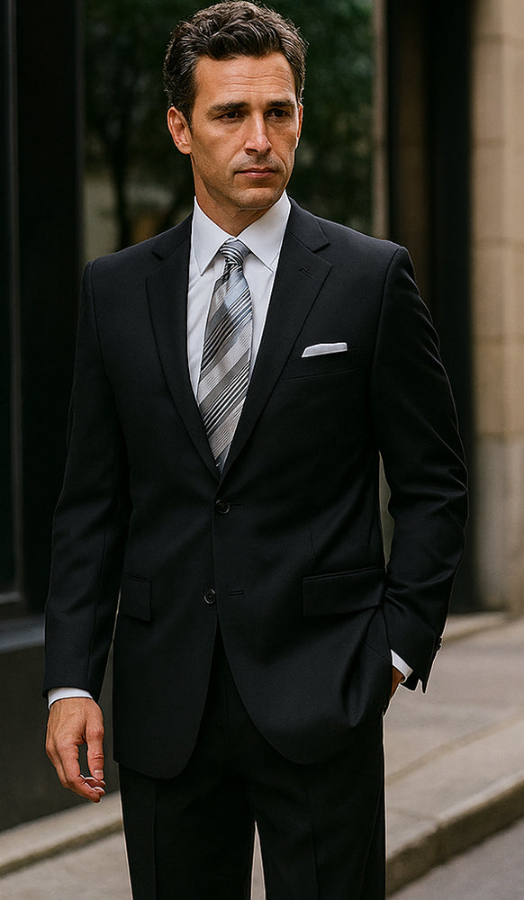 Authentic Statement Brand Men's 2 Button Suit Black- High End Suits - High Quality Suits