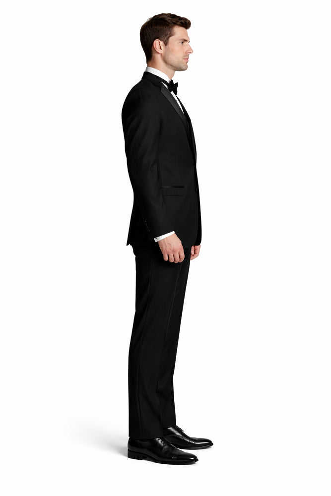 Authentic Statement Brand Men's Peak Lapel 1 Button Solid Black Tuxedo Suit - High End Suits - High Quality Suits