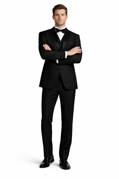 Authentic Statement Brand Men's Peak Lapel 1 Button Solid Black Tuxedo Suit - High End Suits - High Quality Suits