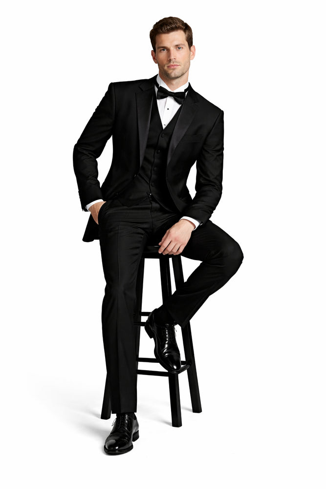 Authentic Statement Brand Men's Peak Lapel 1 Button Solid Black Tuxedo Suit - High End Suits - High Quality Suits