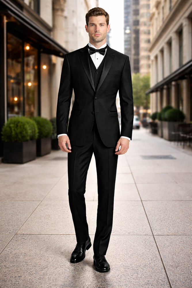 Authentic Statement Brand Men's Peak Lapel 1 Button Solid Black Tuxedo Suit - High End Suits - High Quality Suits