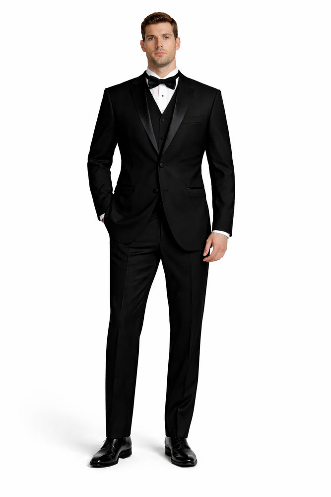 Authentic Statement Brand Men's Peak Lapel 1 Button Solid Black Tuxedo Suit - High End Suits - High Quality Suits