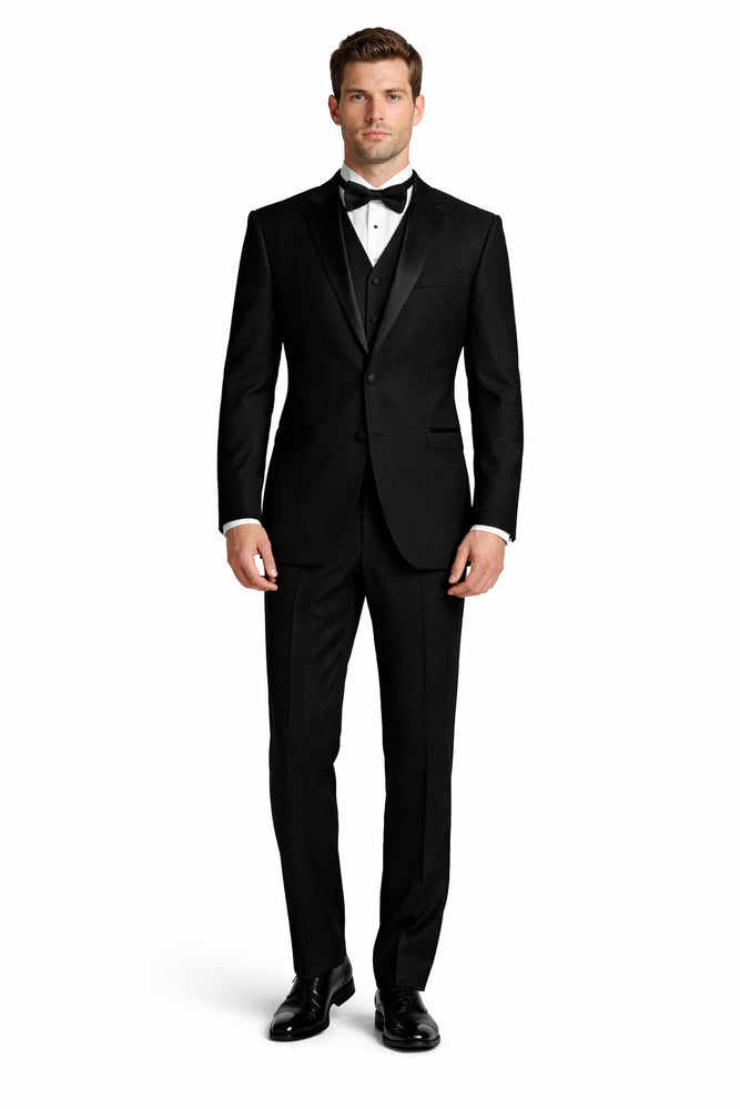 Authentic Statement Brand Men's Peak Lapel 1 Button Solid Black Tuxedo Suit - High End Suits - High Quality Suits