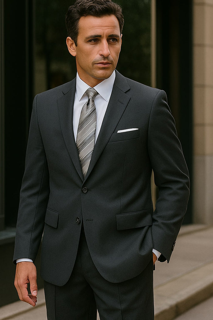 Authentic Statement Brand Men's 2 Button Suit Black- High End Suits - High Quality Suits