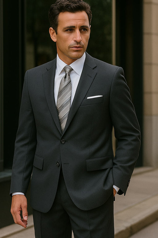 Authentic Statement Brand Men's 2 Button Suit Black- High End Suits - High Quality Suits