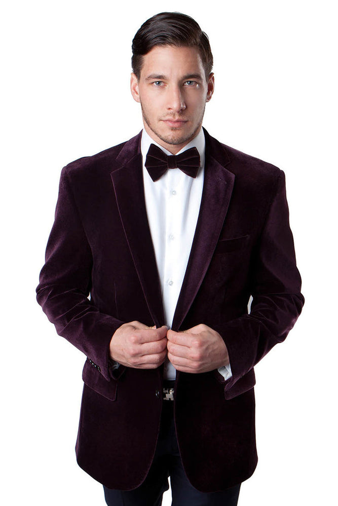 Men's Burgundy Velvet Blazer from Tazzio Suits