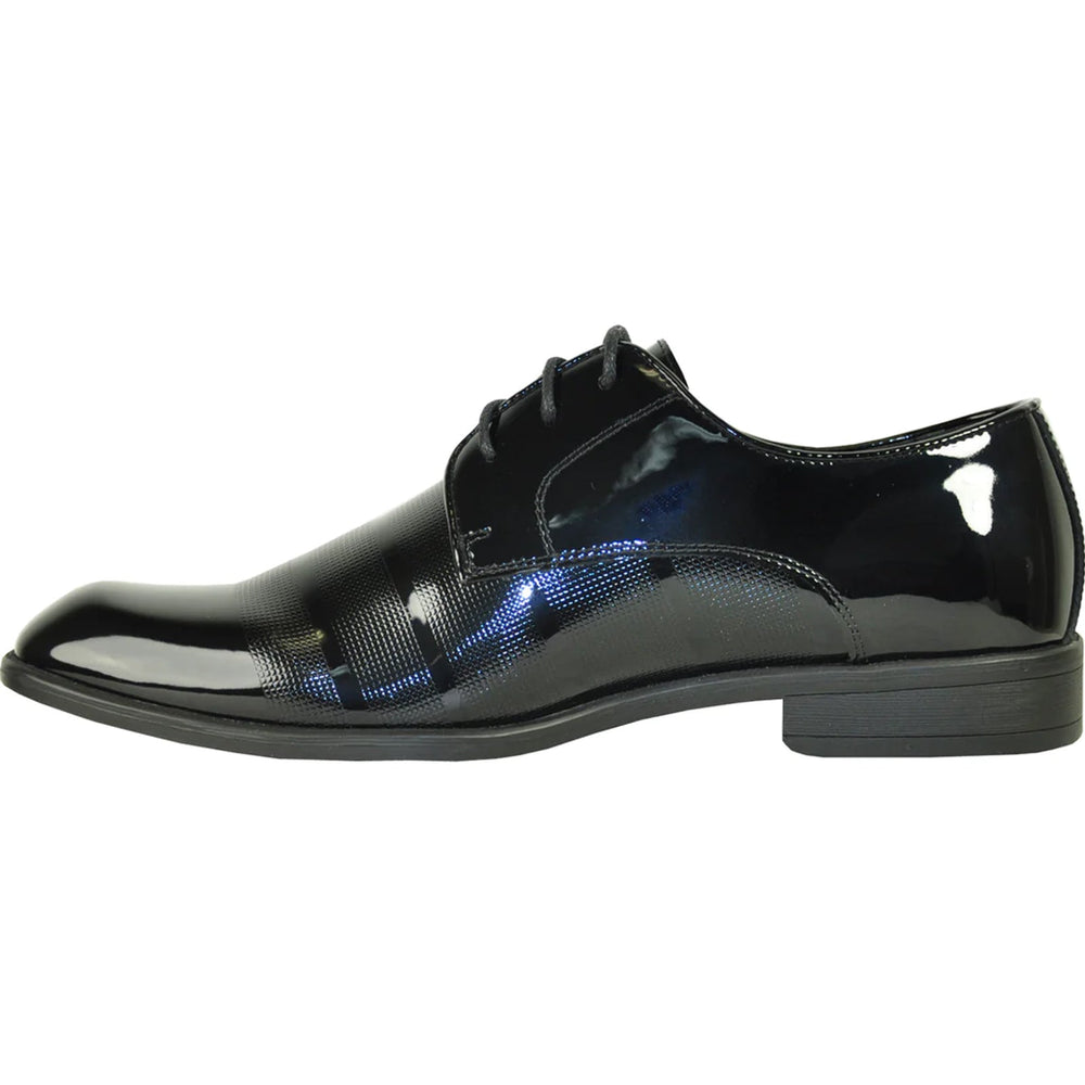 Bravo Mens Classic Patent Textured Tuxedo Oxford Lace Up Dress Shoe in Black