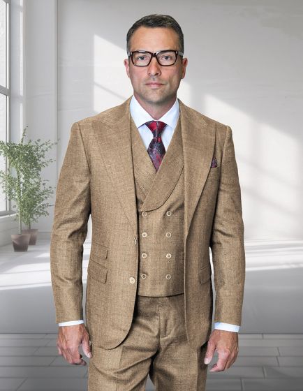 Statement Men's 3 Piece 100% Wool Modern Fit Suit - Peak Lapel