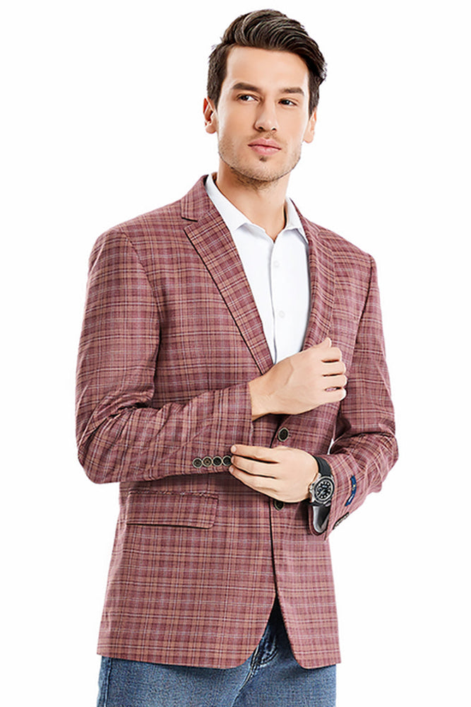 Men's Mauve Windowpane Sport Coat by Tazzio Suits