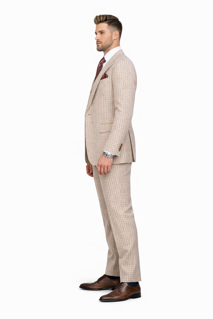 Beige Heritage Microcheck 3-Piece Tailored Elegance Suit