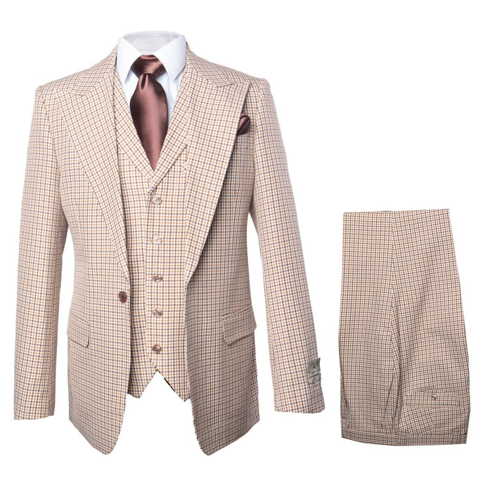 Beige Heritage Microcheck 3-Piece Tailored Elegance Suit