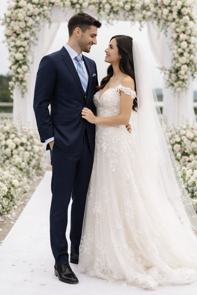 Bertolini 3 Piece Wool/Silk Solid Navy Suit