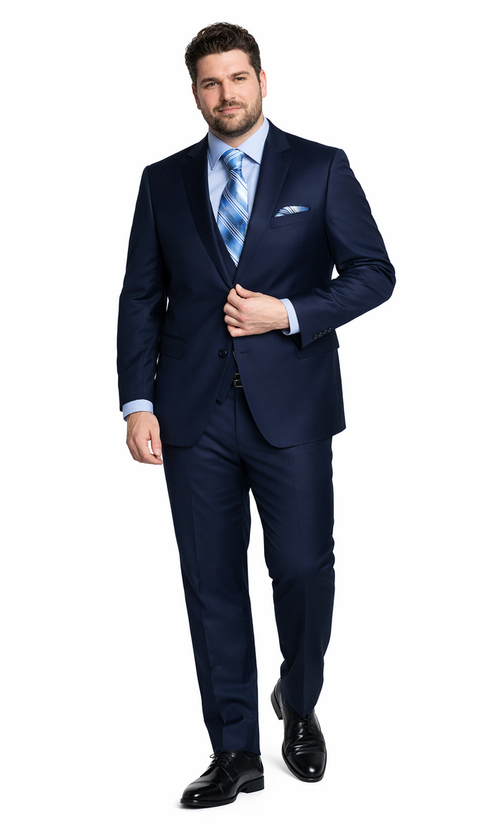 Bertolini 3 Piece Wool Solid Navy Suit
