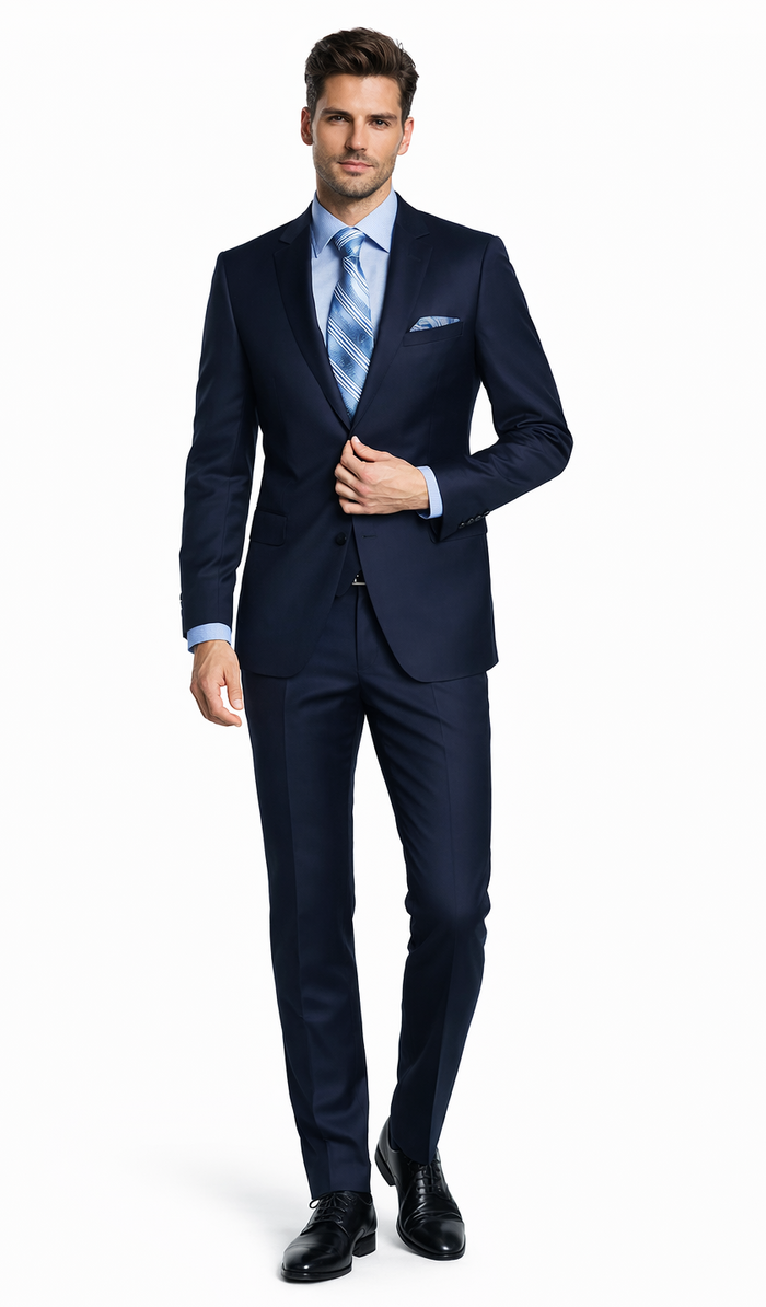 Bertolini 3 Piece Wool Solid Navy Suit