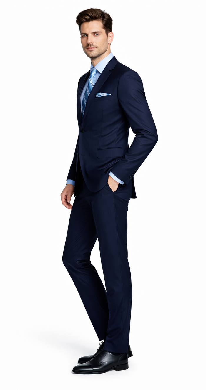 Bertolini 3 Piece Wool Solid Navy Suit