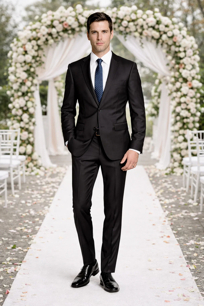 Bertolini Wool & Silk 2Pc 2 Buttons Black or Charcoal