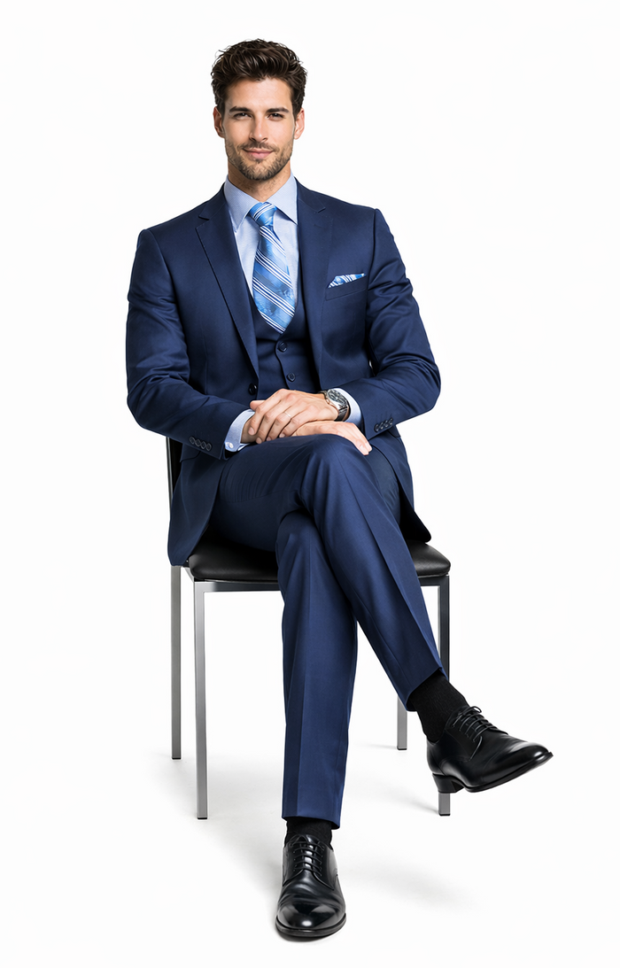 Bertolini Wool 2Pc French Blue Suit