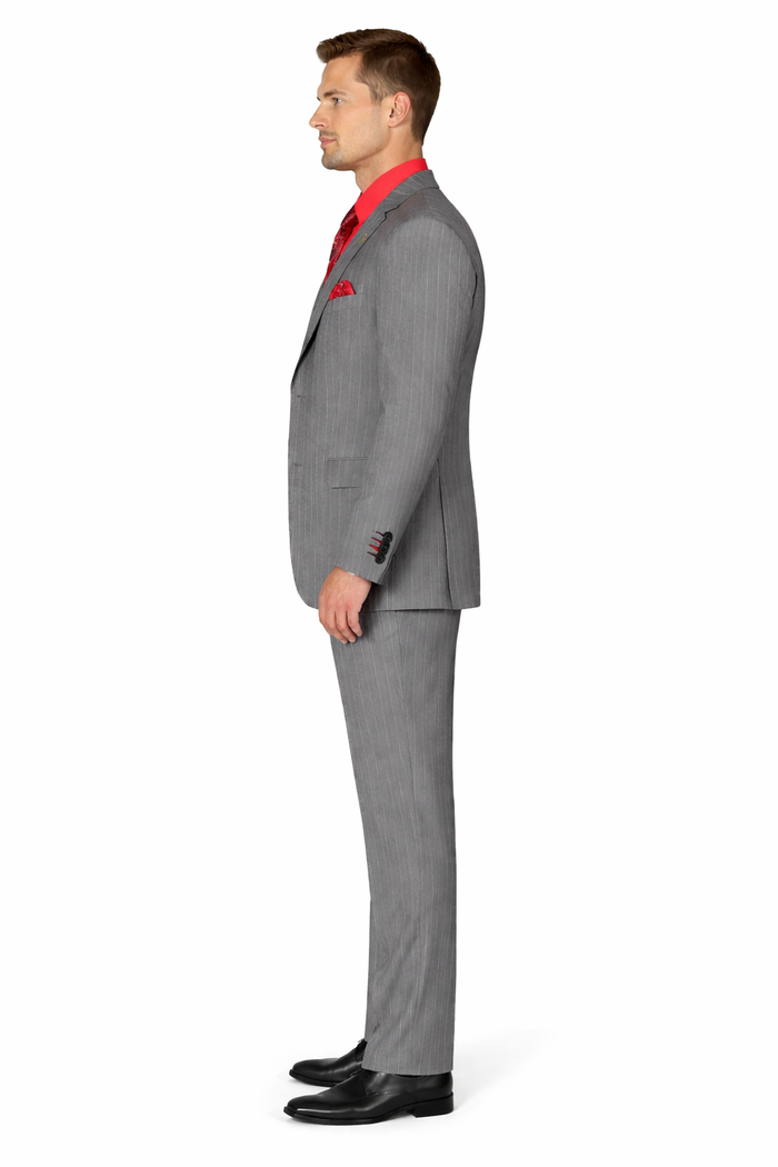 Big and Tall Grey Pinstripe Vested Suit