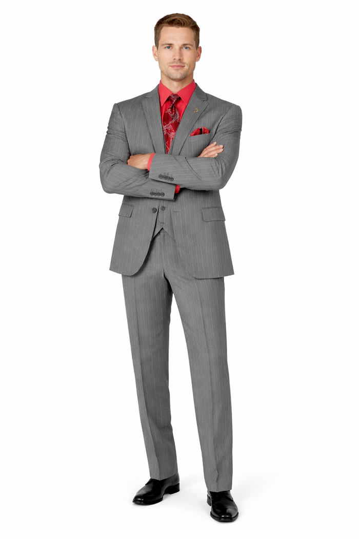 Big and Tall Grey Pinstripe Vested Suit