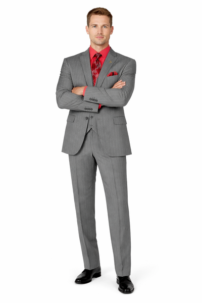 Big and Tall Grey Pinstripe Vested Suit