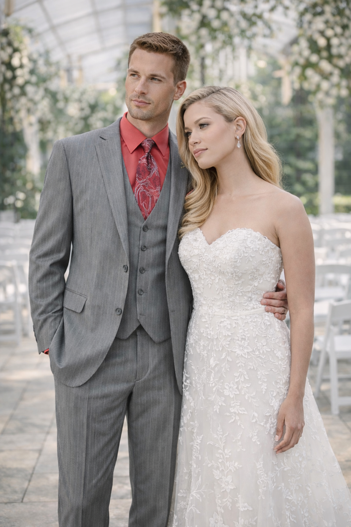 Big and Tall Grey Pinstripe Vested Suit