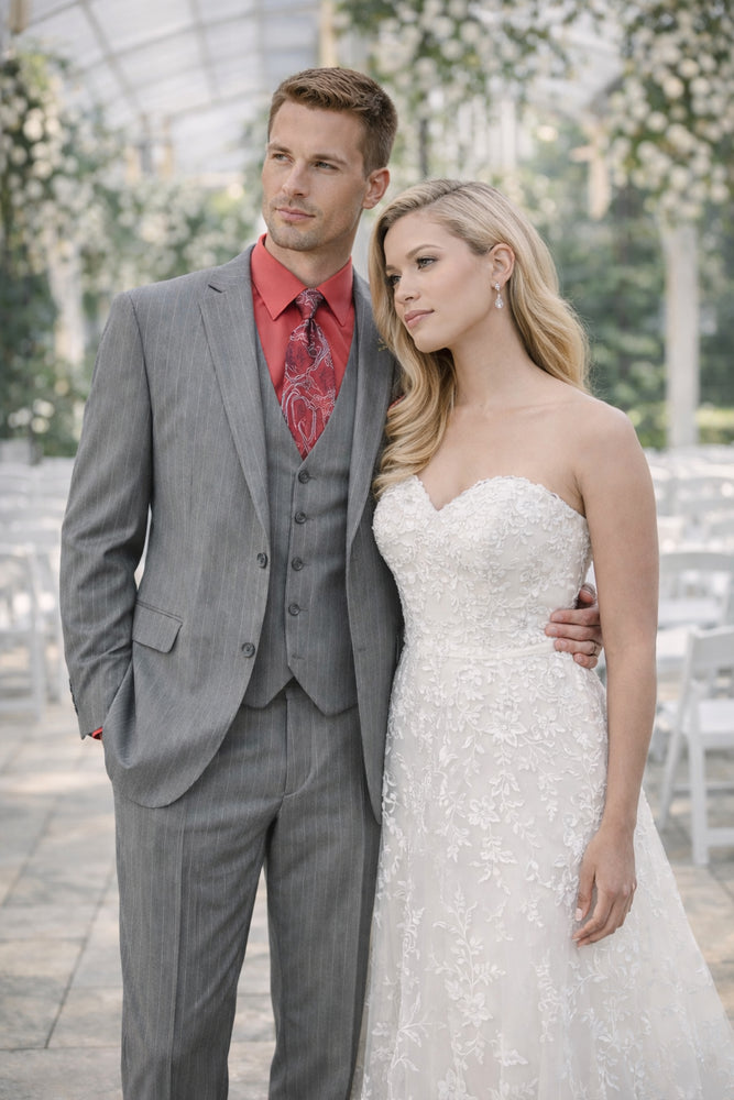 Big and Tall Grey Pinstripe Vested Suit