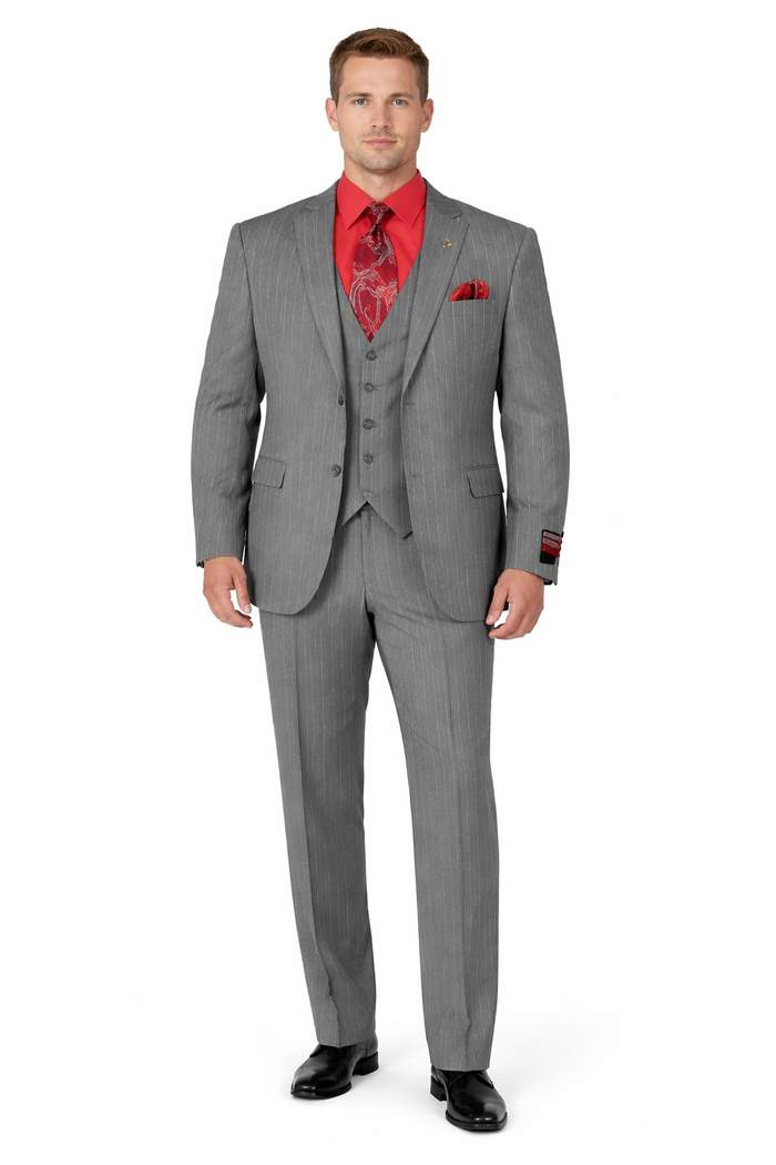Big and Tall Grey Pinstripe Vested Suit