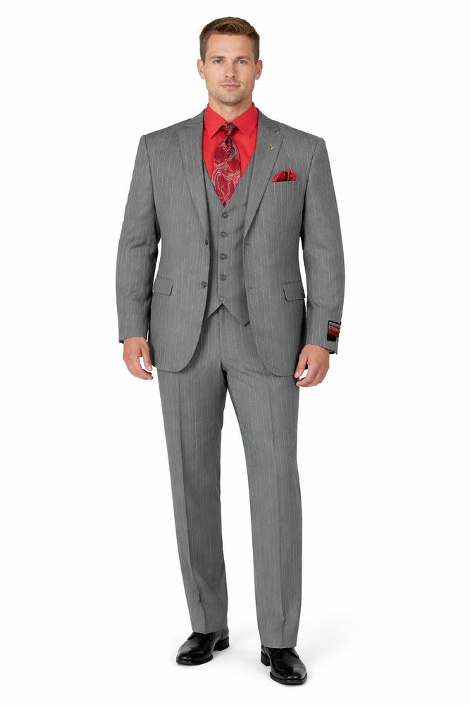 Big and Tall Grey Pinstripe Vested Suit